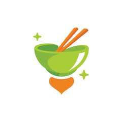 Simple rocket noodle bowl and stick colored cartoon symbol logo style line art illustration design vector