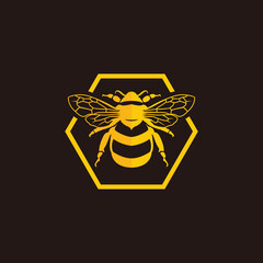 Simple modern of gold bee detail colored cartoon symbol logo style line art illustration design vector