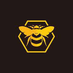 Simple modern of gold bee colored cartoon symbol logo style line art illustration design vector