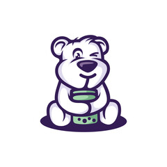 Fun bear drinking colored cartoon symbol logo style line art illustration design vector