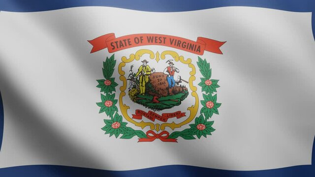 3d flag of state West Virginia fluttering in the breeze background. 4K animated seamless loop video clip in a realistic way