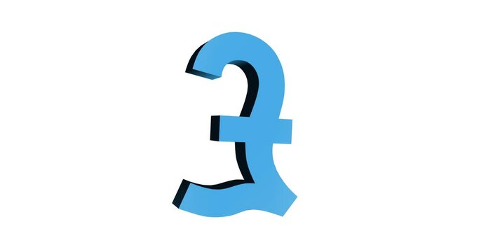 4k animation. The dollar currency symbol in blue rotates on a transparent background. Pound sterling, UK, England, alpha channel, matte brightness, smooth loop rotation.