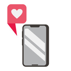 Modern smartphone with love like chat bubble cartoon symbol logo style line art illustration design vector