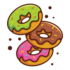 Three flavour of donuts cartoon symbol logo style line art illustration design vector