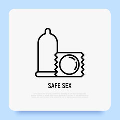 Condom, safe sex thin line icon. Contraception, pregnancy prevention. Modern vector illustration.