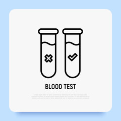 Blood test, two vials with blood, one is positive, other negative. Modern vector illustration of medical diagnostic.