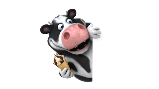 Fun 3D cartoon cow with an ice cream