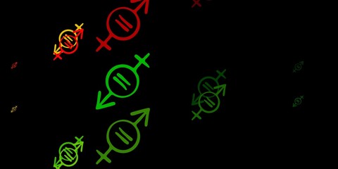 Dark Green, Red vector texture with women's rights symbols.