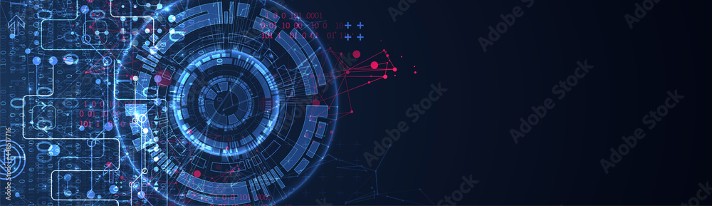 Wall mural abstract background with plexus effect. scientific and technological concept with the use of technic