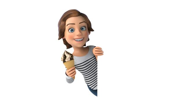 Fun 3D cartoon girl with an ice cream