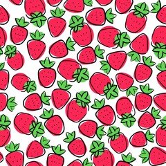 Bright red Strawberries one stroke drawing style Simple seamless pattern