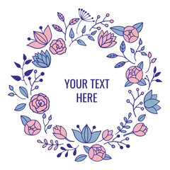 Round frame made of floral elements, flower arrangement, spring concept. Vector template 

for greeting cards, invitations.