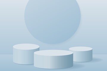 Podium platforms 3D background. Realistic studio stage pedestal design blue pastel minimal style. Vector illustration