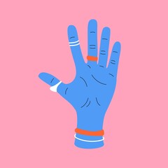 Obraz premium Woman hand showing five fingers. Hand counting five, hand with five fingers raised, abstract flat vector illustration