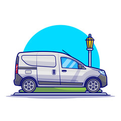 Car Van Cartoon Vector Icon Illustration. Land Transportation Icon Concept Isolated Premium Vector. Flat Cartoon Style