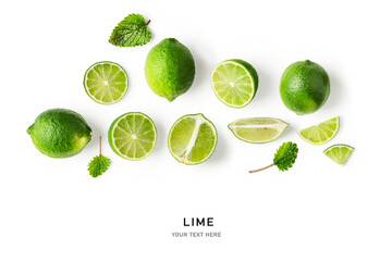 Lime citrus fruits composition and creative layout.