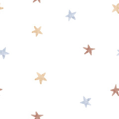 Fototapeta na wymiar Beautiful winter seamless pattern with hand drawn watercolor cute stars. Stock illustration.
