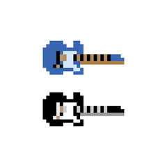 Pixel electric guitar image. For cross stitch patterns or game asset vector illustrations.