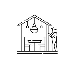 Patio construction olor line icon. Garden service.