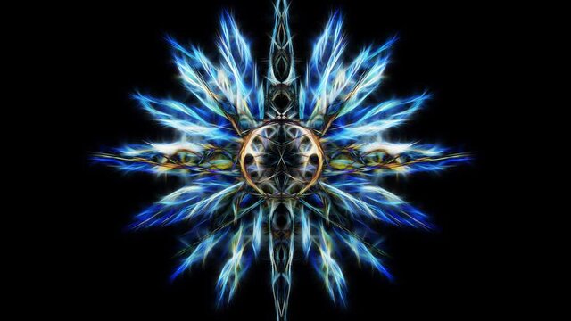 Ornamental graphic in shape of a star with feathers, fractal effect.