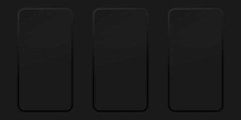 Vector layout template in neomorphism style, mobile phone. Dark 3d design