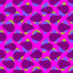Fruits seamless pattern. Colored silhouettes of fruits on a pink background.
