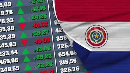 Paraguay Flag and Finance, Stock Exchange, Stock Market Chart, Fabric Texture Illustration