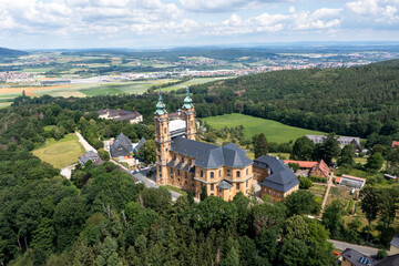 Fototapeta na wymiar Aerial view, Basilica Vierzehnheiligen, Upper Main Valley, Franconia, Bavaria, Germany,