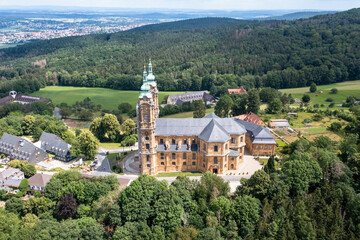 Aerial view, Basilica Vierzehnheiligen, Upper Main Valley, Franconia, Bavaria, Germany,
