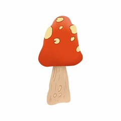 Autumn raster element mushroom red color hat with yellow spots and beige leg isolated on white background. The drawing is suitable for posters, patterns, prints, banners, advertising