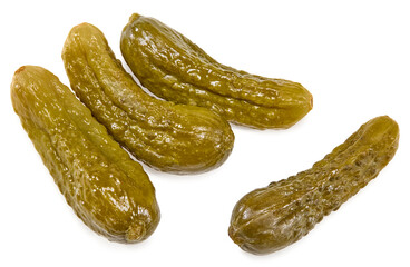 marinated pickled cucumbers isolated on white background. Clipping path and full depth of field. Top view
