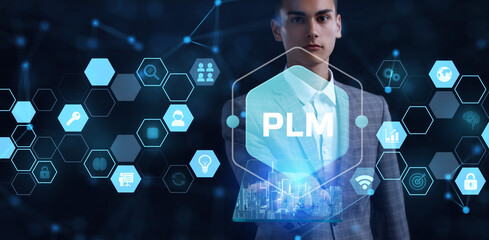 PLM Product lifecycle management system technology concept. Technology, Internet and network...