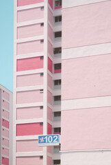 Pink facade housing apartment