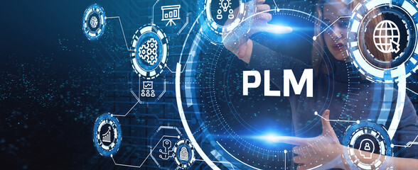 PLM Product lifecycle management system technology concept. Technology, Internet and network concept.