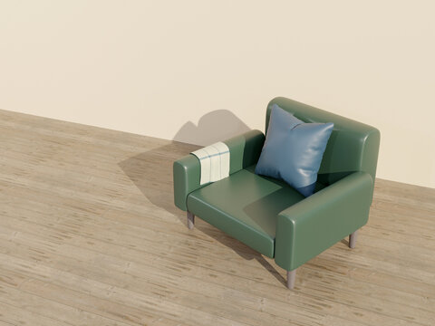 leather sofa in the room. 3D rendering