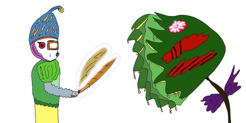 The boy battle with monster plant