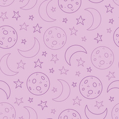 Light purple cute moon stars repeat pattern print