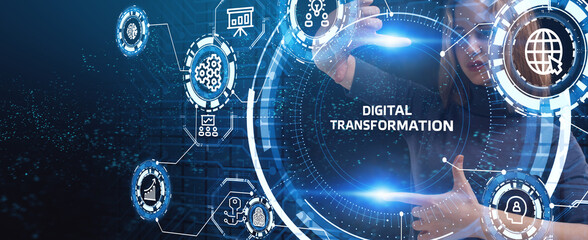 Concept of digitization of business processes and modern technology. Digital transformation.