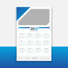 2022 Wall Calendar Design, Set Wall Calendar design with Place for Photo . All in One, one page calendar. Set of 12 Months Vector Template