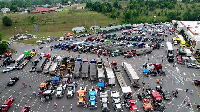 Aerial Push in Big Rig Truck Show in Lebanon Virginia Wide Shot