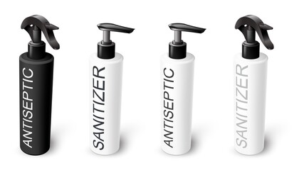 Vector set of sanitizer antiseptic gel and spray dispensers