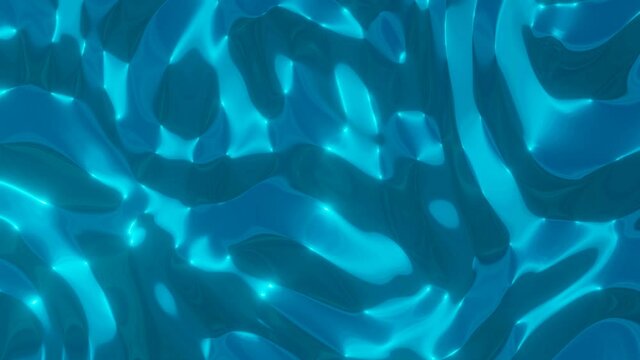 3d rendered blue cyan liquid surface with wavy shapes. Metal texture background or stainless steel background. 