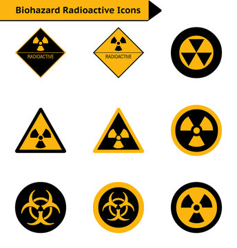 Biohazard radioactive vector icon set in black and yellow color on white background