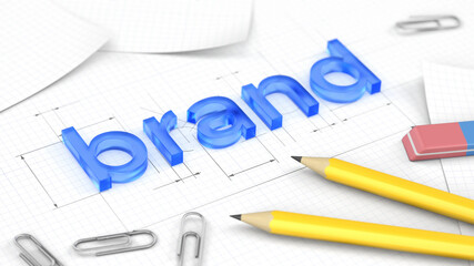 Brand name design development . Concept of company identity. 3d rendering