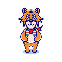 cute tiger cartoon animal holding a maracas
