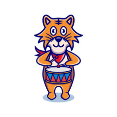 cute tiger cartoon animal holding a drum