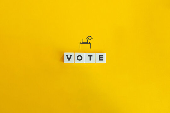 Vote, Referendum or Election banner and concept. Block letters on bright orange background. Minimal aesthetics.