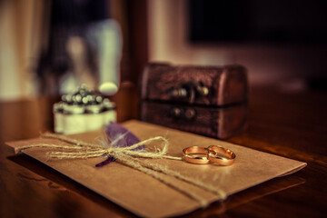 wedding rings on a table