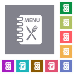 Menu with fork and knife square flat icons