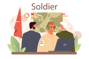 Soldier concept. Millitary force employee in camouflage with a weapon